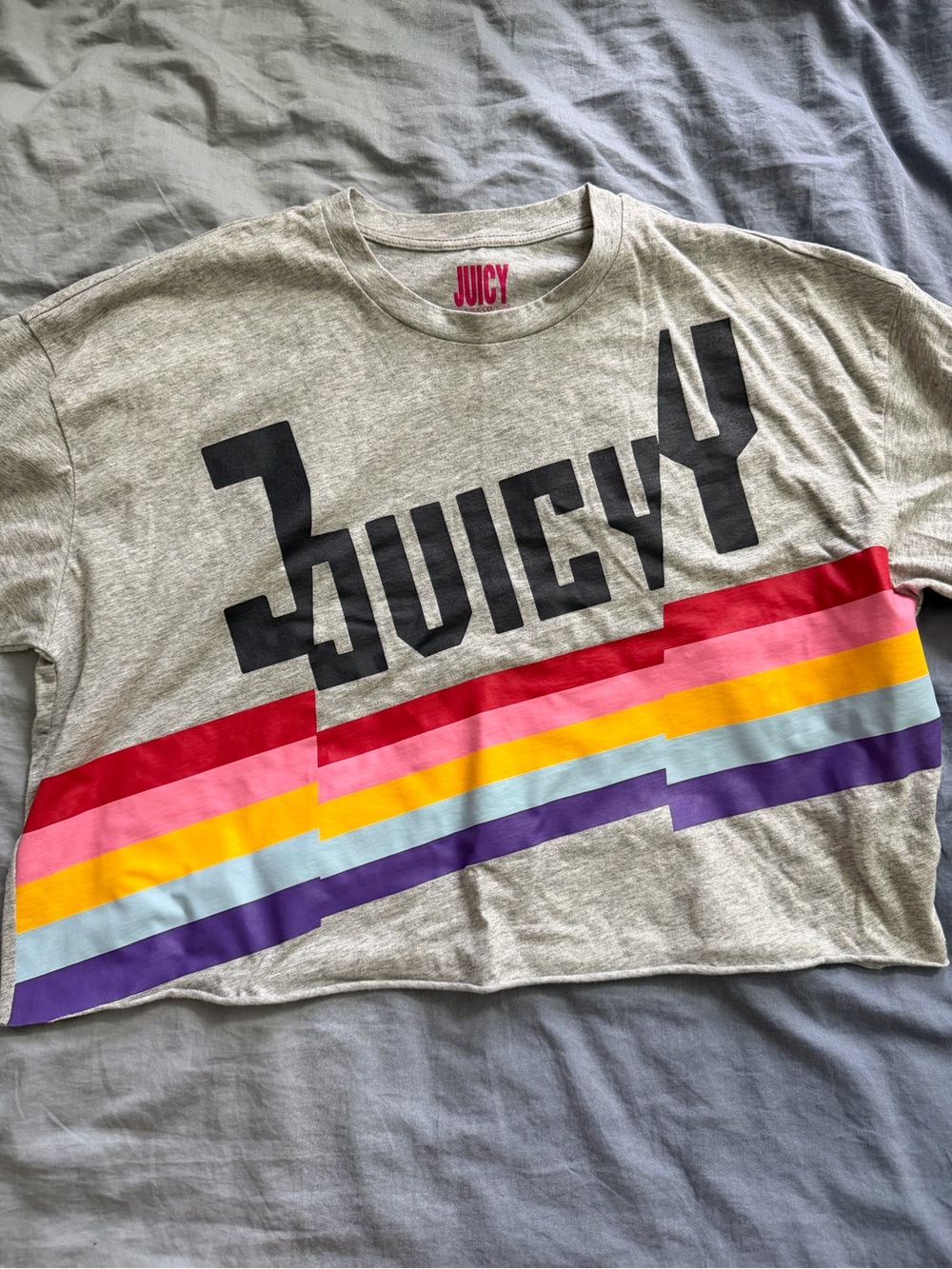 Juicy by Juicy Couture Gray Rainbow Graphic Boxy Crop Tee S